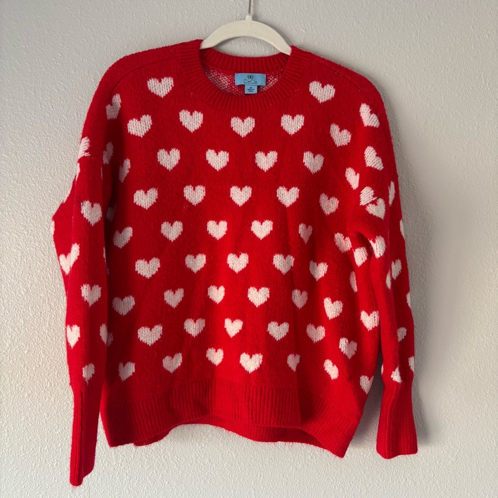 CeCe Red White Heart Valentine’s Sweater